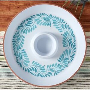 Infuse Chip & Dip Platter 16-Inch White Aqua Lebrillo Melamine Serving Tray